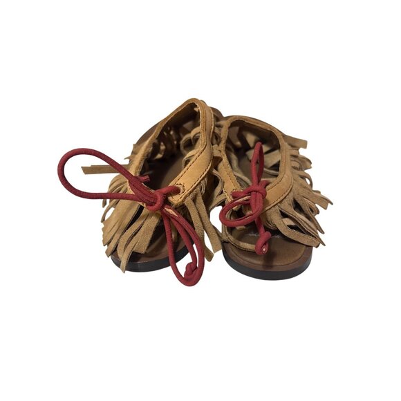 Sanuk Womens Size 6 Fringe Sandals Tan Suede With Rubber Sole Made In Vietnam - Picture 4 of 6